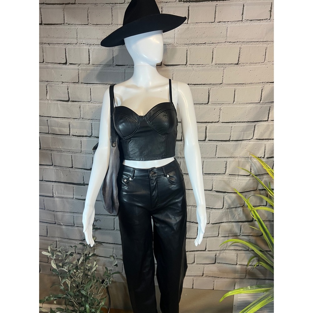 Urban Outfitters Faux Leather 2 Piece Set Bustier Crop Top Straight Leg Pants 24